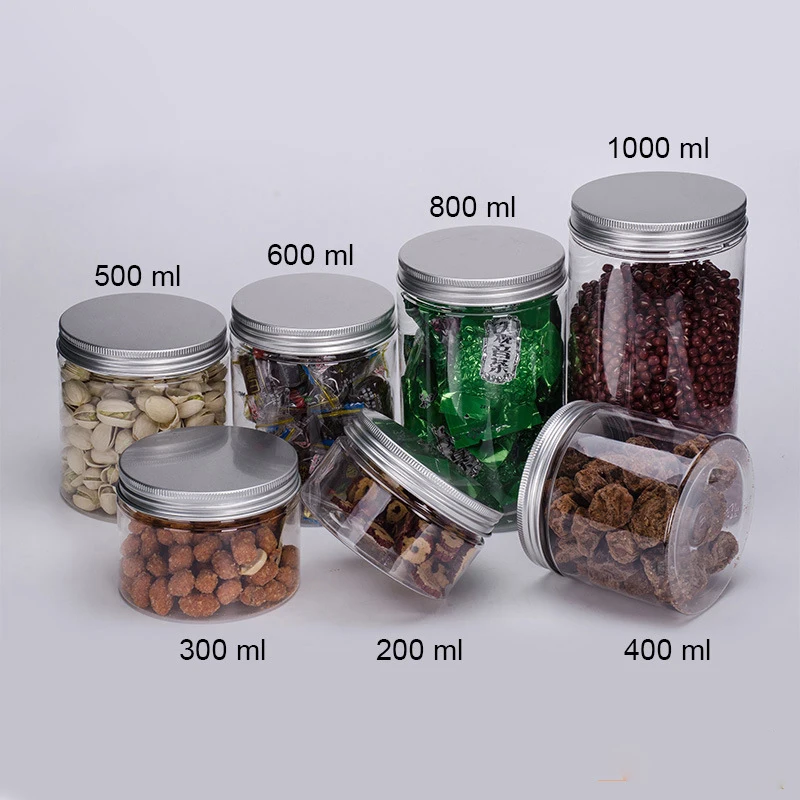 hot sale cosmetic jar containers 30ml 50ml 100ml 150ml 200ml 500ml 1000ml clear PET plastic sugar scrub jar with black screw lid