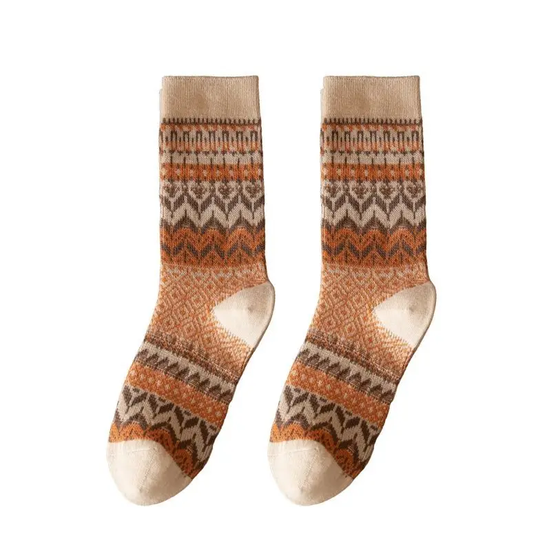 High Quality Colorful Jacquard Fashion Shoes Duty Work Thick Merino Wool Over Calf Dress Socks For Men