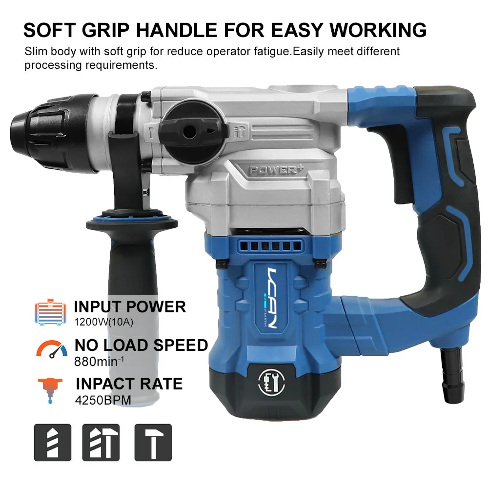 Vcan 1200WLectric Hammer Power Tools Input Power Bit Electric Rotary Hammer Drill