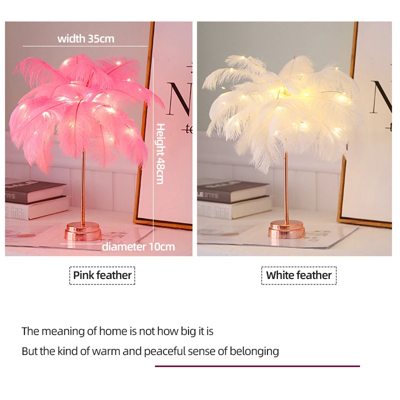 LED Night Light USB Fairy Light Feather Table Lamp Desk Decoration Living Room Party Christmas Wedding Girl Bedroom Decoration