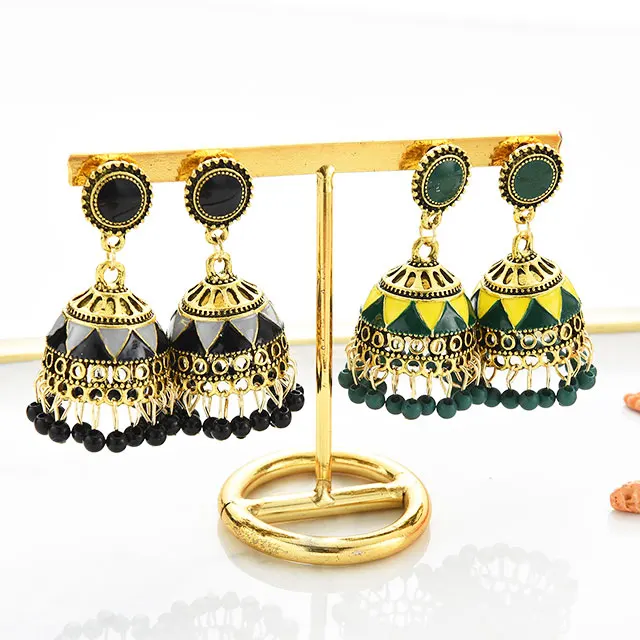 ADELANTE Hot Sale Bohemian Indian Style Bell Retro Palace Drip Oil Ethnic Style Earrings