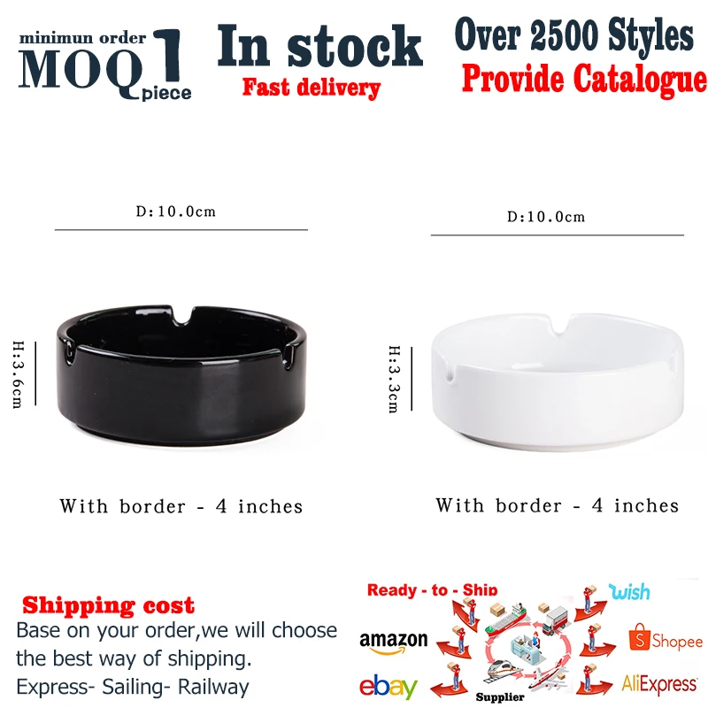 2020 hot sale 4 inch black and white handmade decorative glazed ceramic ashtrays for cigarettes