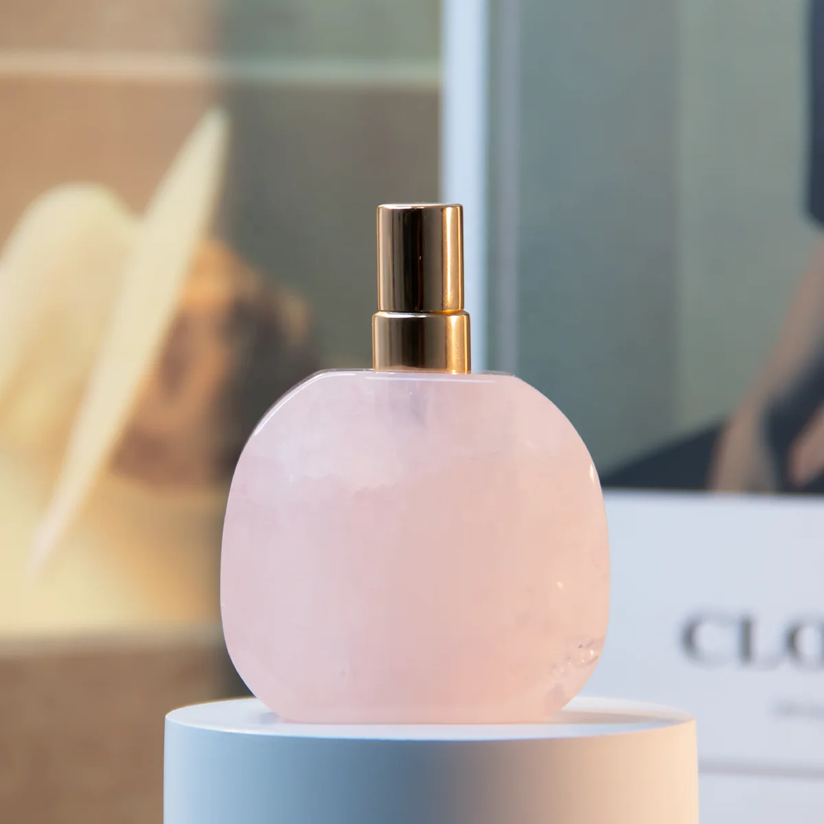 Empty Spray Beautiful Perfume Bottle 5ml Natural Luxury Rose Quartz Pink Crystal Spray Perfume Refillable Bottles with Box