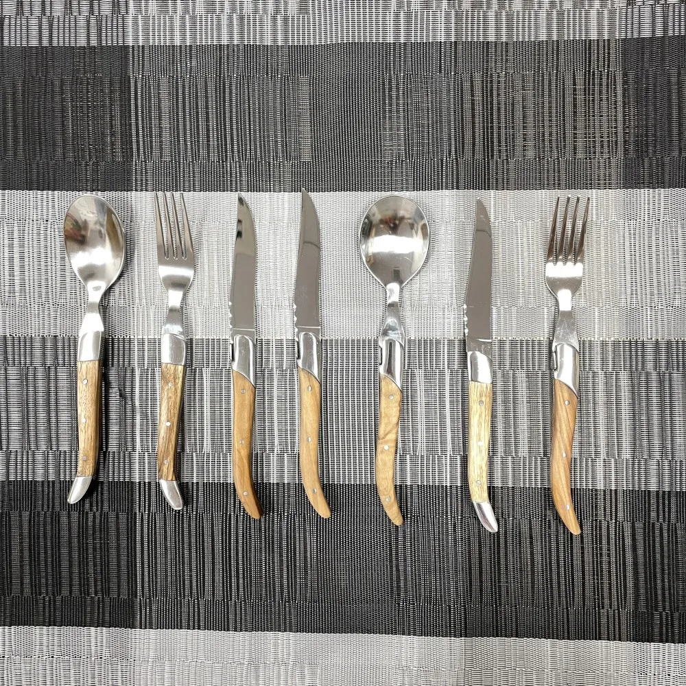 Genuine laguiole steak knives and forks Stainless Steel With Pakkawood Handle dinner cutlery serrated steak knife set