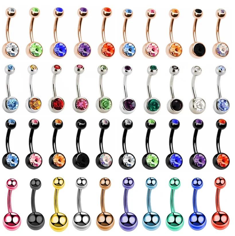 WIIPU Zircon 14G Belly Piercing Surgical Steel Crystal Belly Button Ring Bar Navel Piercing  Mix Piercings