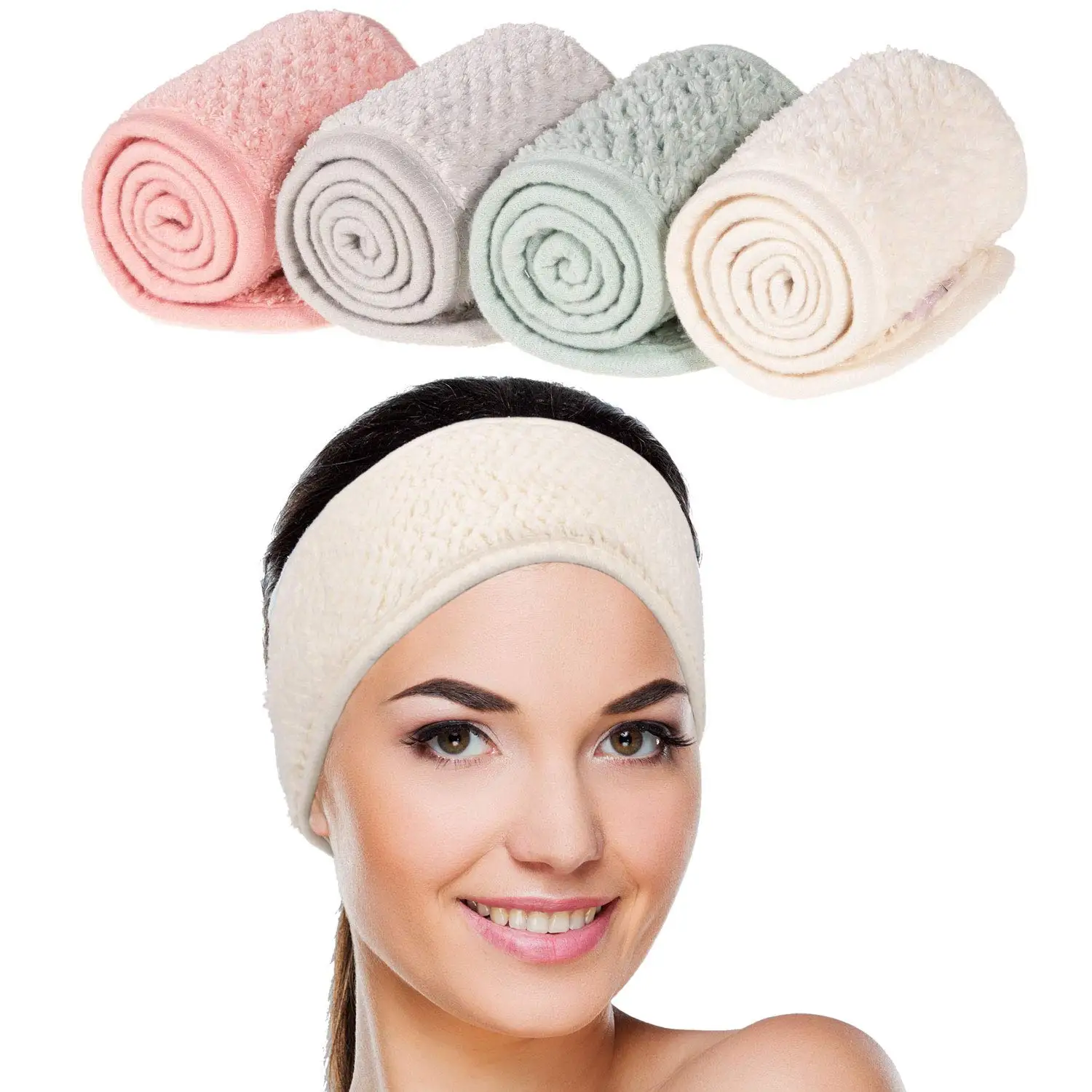 Spa Facial Headband Adjustable Coral Fleece Hair Band Soft Towel Head Band for Face Washing Shower Sports