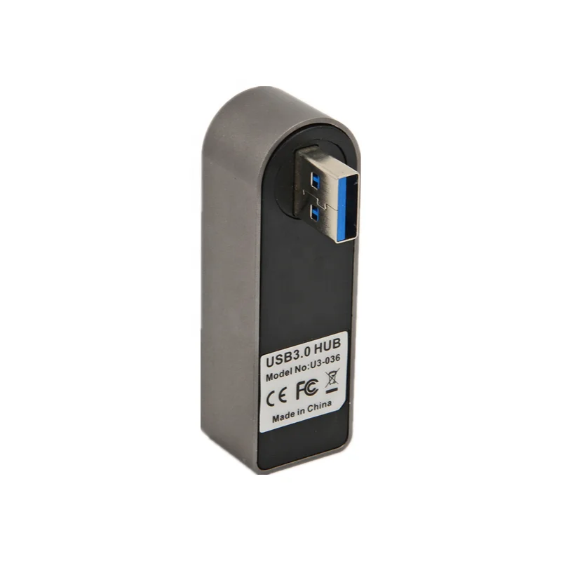 Gray 3 Port Factory hot sale  Aluminum Mini High Speed 180 degree rotation usb 3.0  Hub adapter for Mac PC