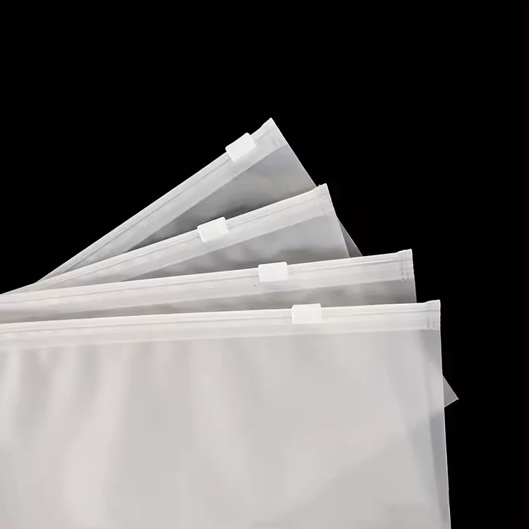 Stock Printed Frosted Plastic Mailing Bags Zippered Poly Material for T-Shirt Garment Clothes Packaging Hanging Hook Underwear