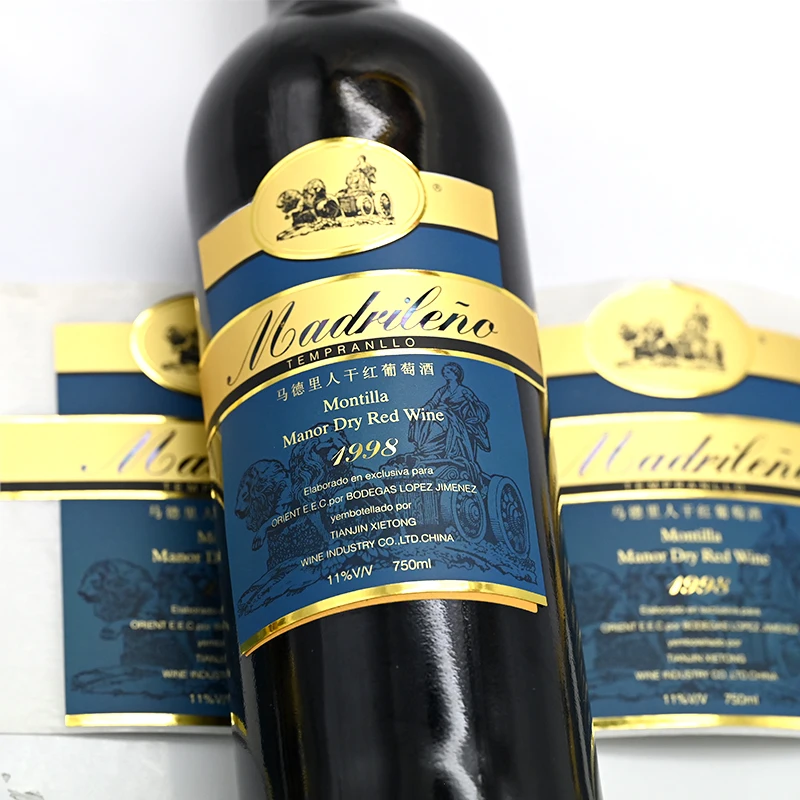 Custom Any Shape Private Wine Label Sticker Textured Paper Gold Foil Stamping Red Wine Bottle Glass Label Roll For Packaging