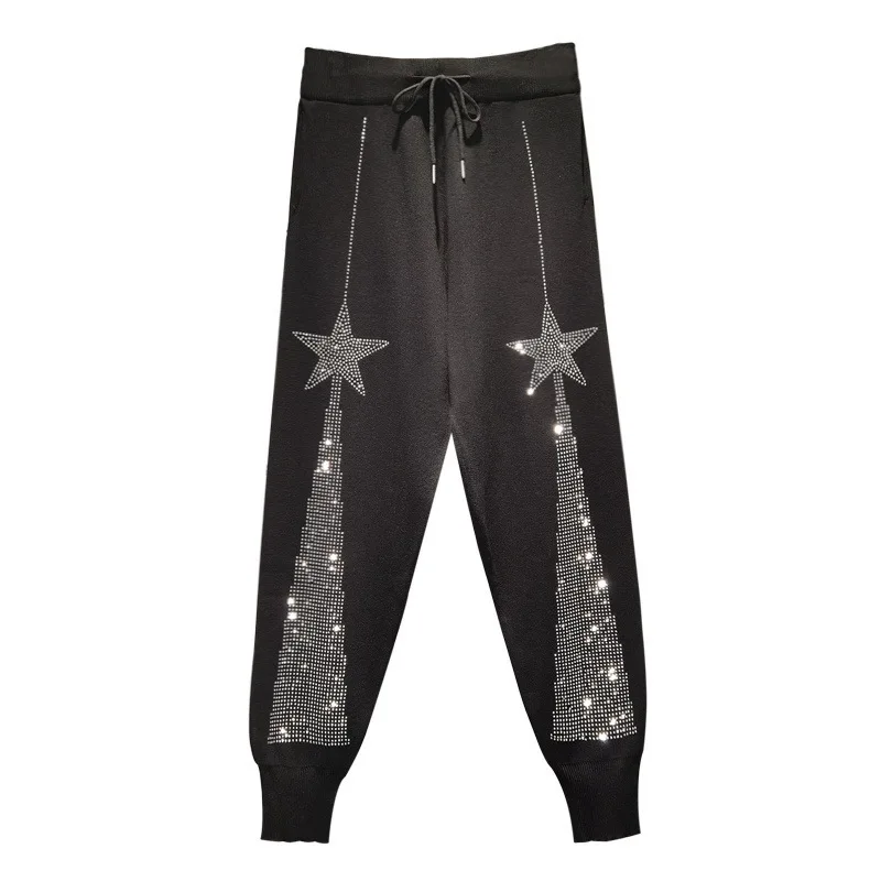 New arrival sparkle diamond beads sequined elastic waist casual cargo pants for kids girls