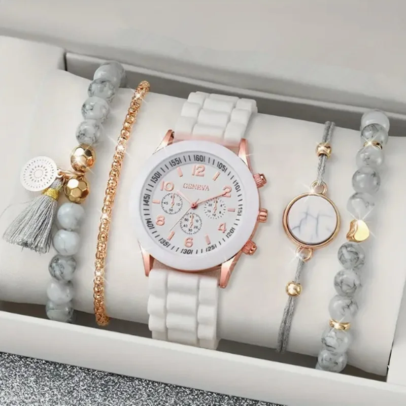 Y2  trending products 2024 new arrivals fashion round silicone couple 5pcs/set quartz watches for women men