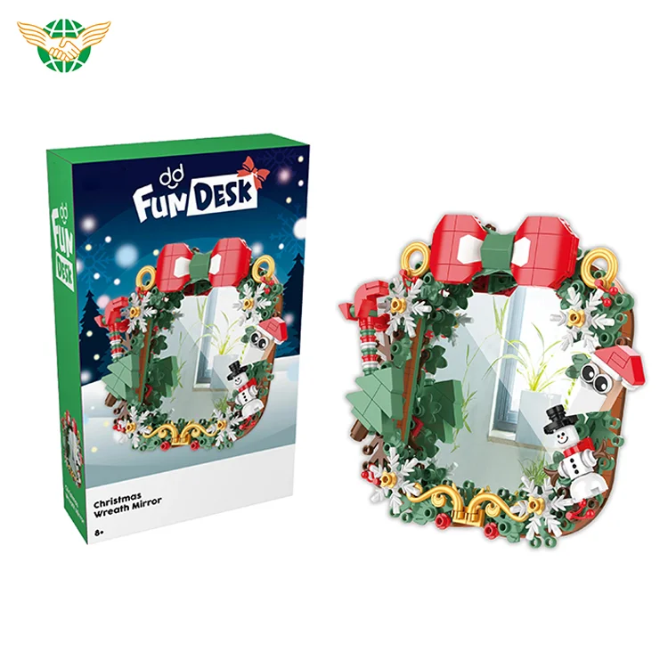 Christmas Wreath Mirror Decoration Building Blocks Assembly Building Blocks Wreath Mirror Decor Blocks 3D Photo For Girls Toys