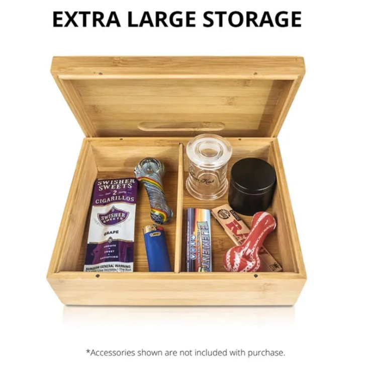 Large Bamboo Box with Ample Storage Space to Organize Herb Accessories Rolling Tray Stash Box with Rolling Tray Lid