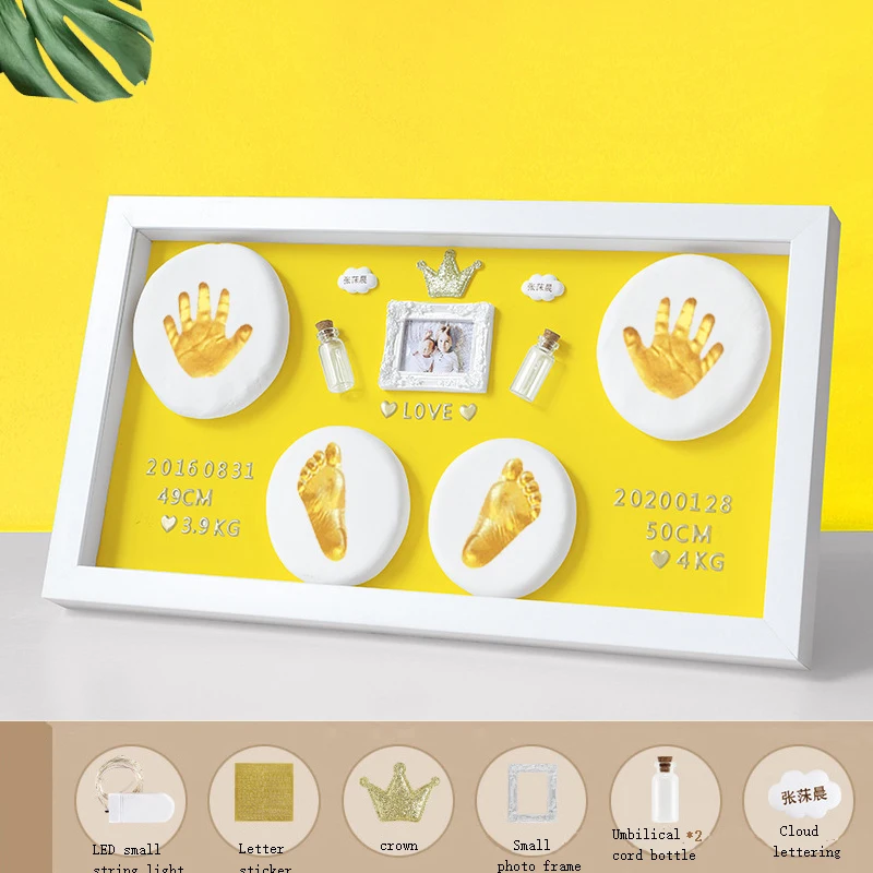 New Newborn soft clay fluffy material handprint footprint  commemorative photo frame baby souvenir