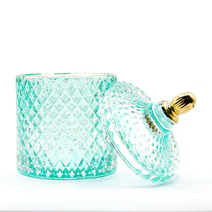 Large capacity customized luxury empty castle style geo cut glass candle jar