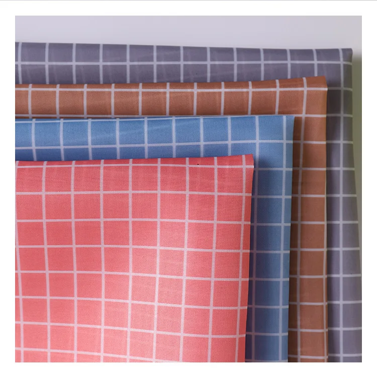 Wholesale Polyester 190t Small Checkered Printing Polyester Taffeta Printed Lining Windproof Cover Clothing Bag Fabric