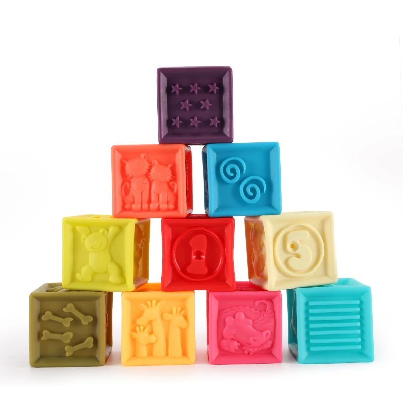 3D colorful squeezable Soft  rubber educational toy silicone building blocks for baby