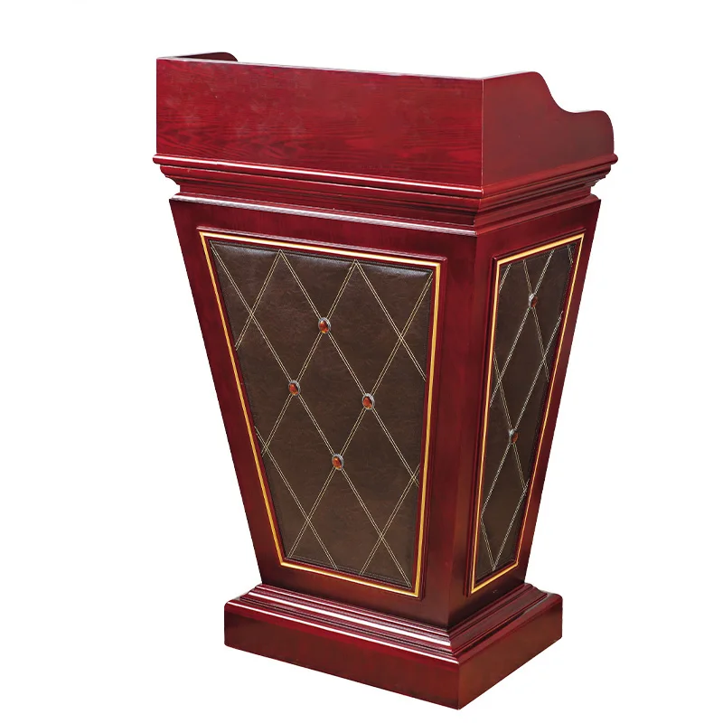 MDF Lecture Table Conference Furniture Stage Mahogany Podium Leather with Copper Fitting