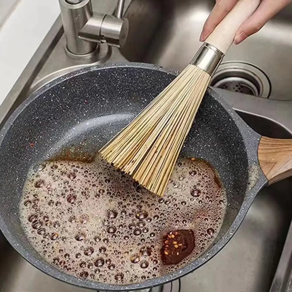 25cm Natural Bamboo Kitchen Cleaning Brush for Pot Bowl Broom Cleaning Durable Household Cleaning Brushes