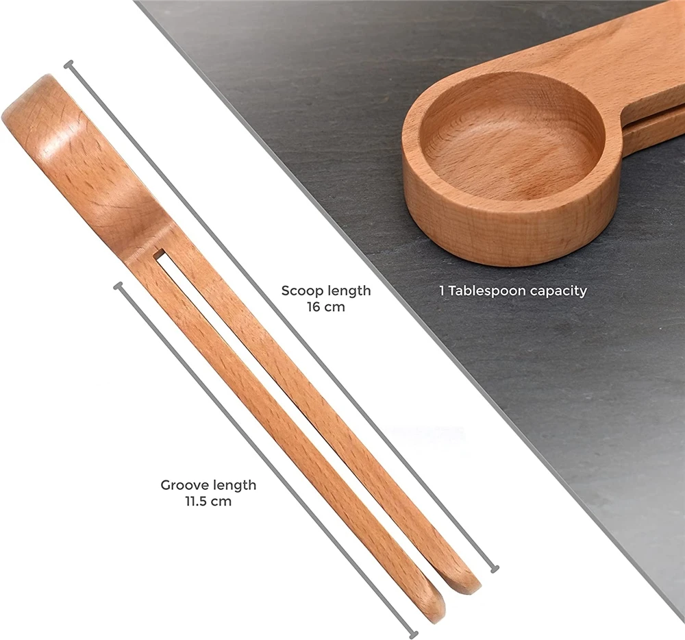 Tailai Natural Beech Wood Spoon 2-In-1 Bags Measuring Spoon Wood Coffee Scoop with Bag Clip with good quality
