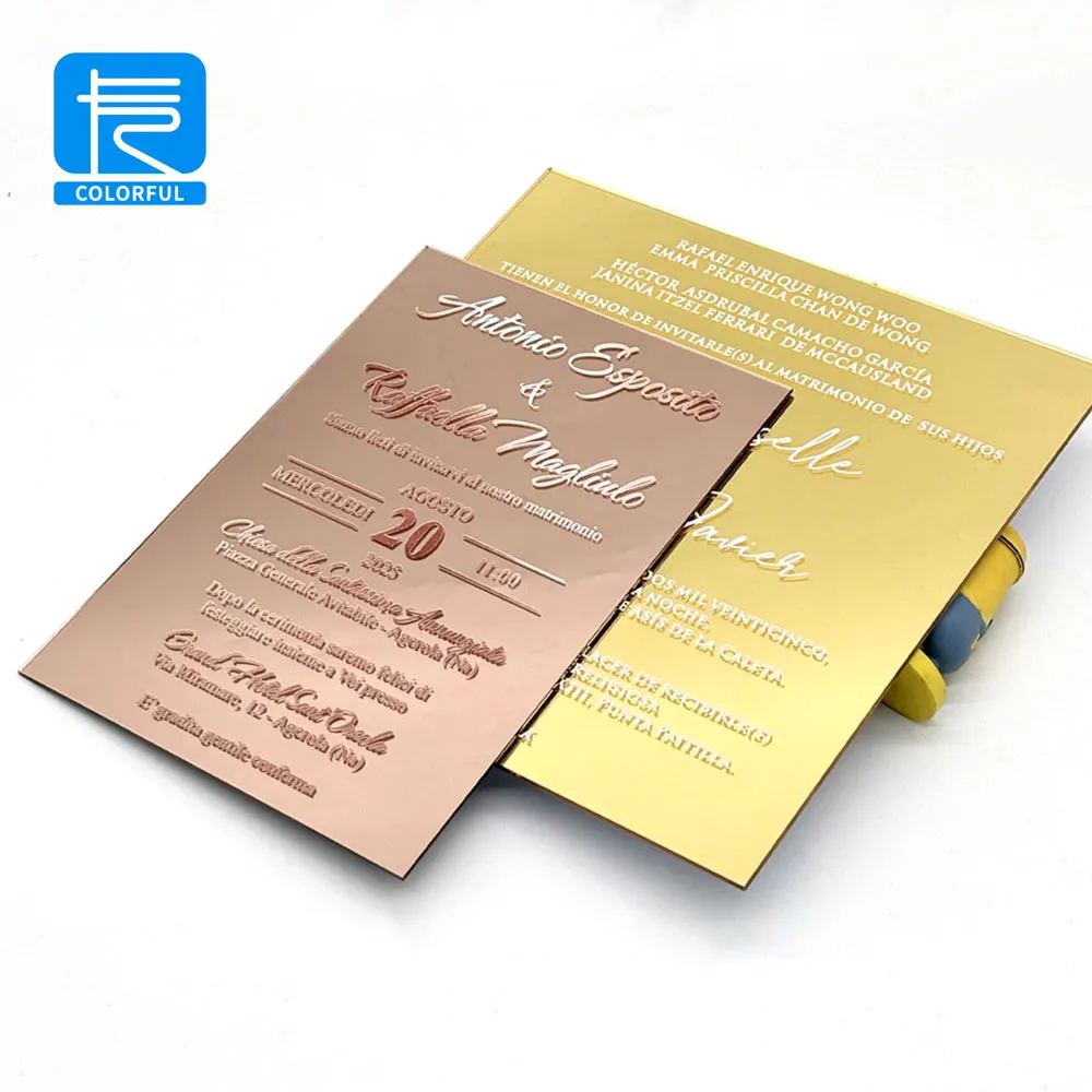Luxury Custom Logo Design Unique Clear Acrylic Card Gold Foil Mirror Finish Wedding Invitations card With Envelope and Wax Seal