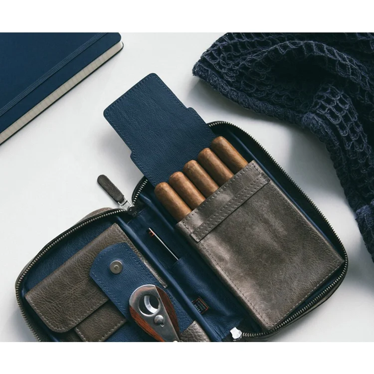 custom original peter james zip lock travel cigar humidor real genuine leather cigar zipper pouch bag