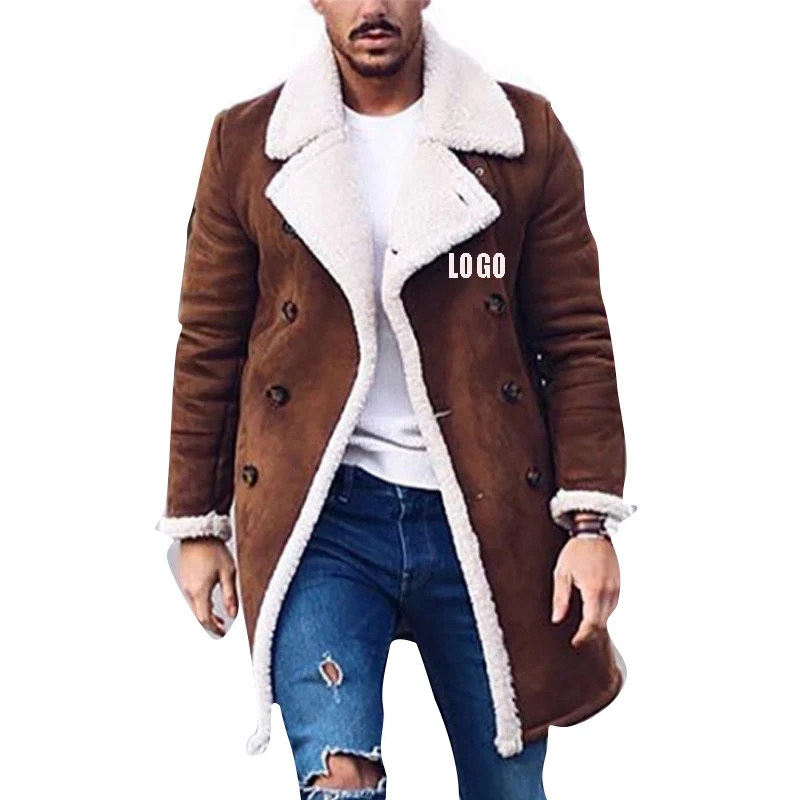 Free shipping Customized High Quality Fashion Vintage Fur Lined Faux Leather overcoat Warm Man Jacket