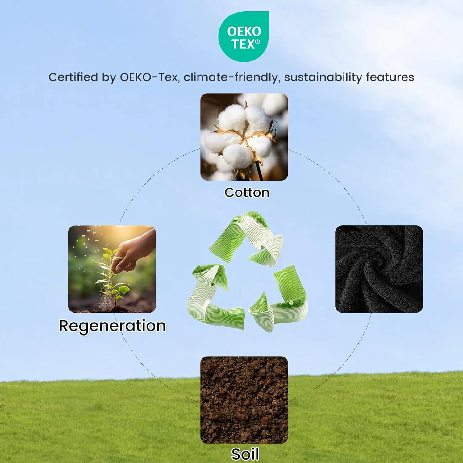 Towel Manufacturer Large 100% Cotton Hand Towels OEKO Tex Hanging Loop Towels Sets for the Bath with Nano-Bio Lifecycle Label