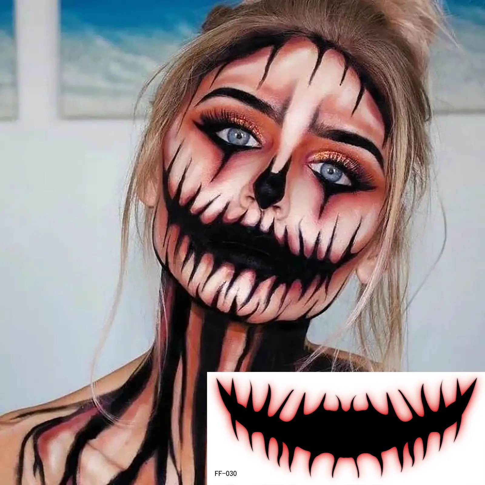 custom stickers Halloween big mouth tattoo paste party horror thriller lips DIY decoration temporary tattoo sticker custom