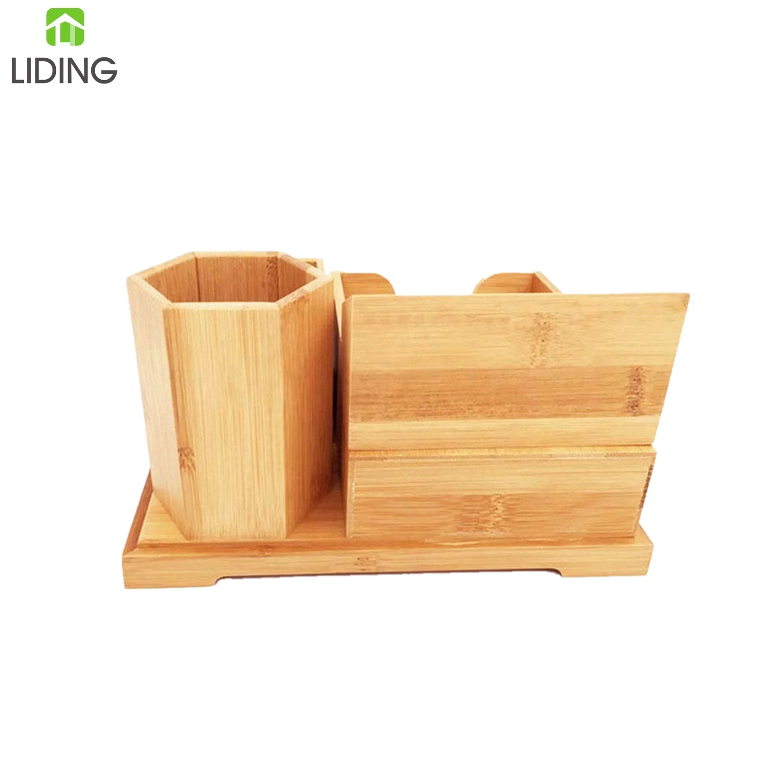 Bamboo Wooden Desk Organizer Pen Holder Accessories Storage Caddy with Drawer