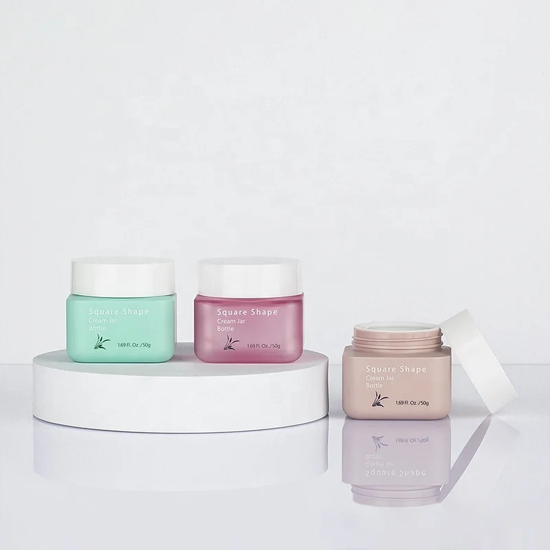 Wholesales plastic 50g acrylic lotion face cream container square pink red empty scrub cosmetic packaging matte body cream jar