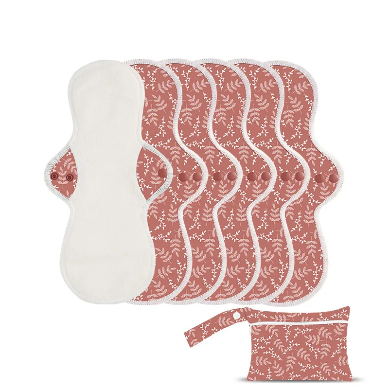 Сделать свой собственный лейбл водонепроницаемого бамбукового махровая ткань многоразовые менструального колодки Набор из 6 с водонепроницаемая сумка, стирающиеся гигиенические прокладки для женщин