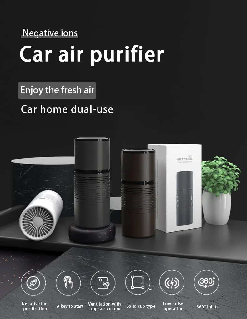 Household OEM portable desktop PM2.5 air cleaner with usb cable charging  mini car air purifier with true hepa filter