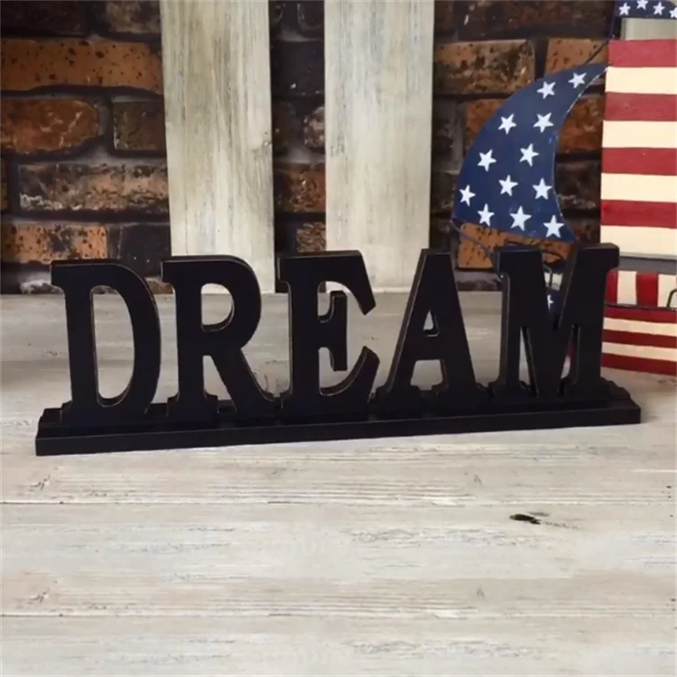 Custom rustic solid wood standing carved dream words decorative sign christmas decoration