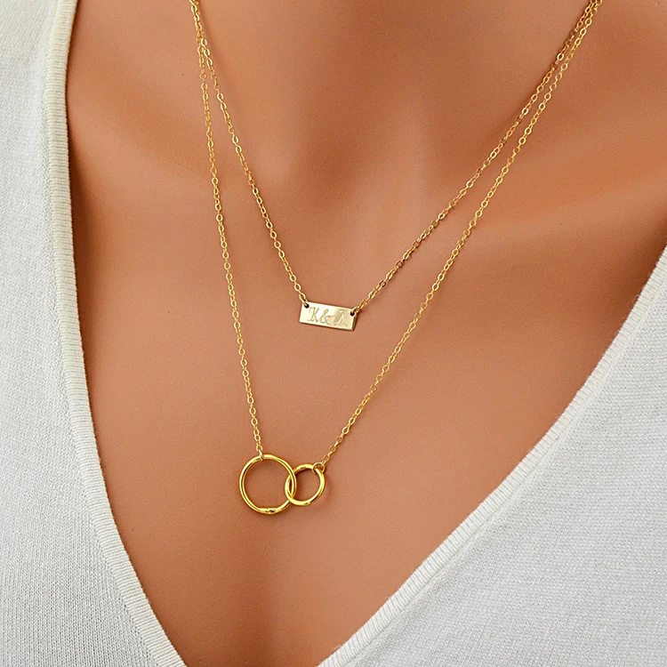 New designs fashion Pendant for girls layered chain necklace layer gold stainless