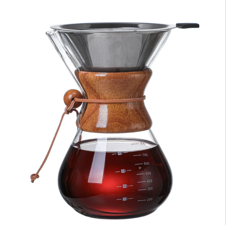 800ml Coffee Dripper Glass Coffee Server Drip Coffee Maker Pot With Wood Handle