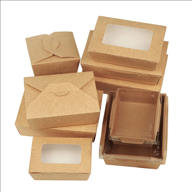 Custom Disposable Food Grade clear Kraft Transparent Open Window Paper Packaging Salad Boxes box with Window