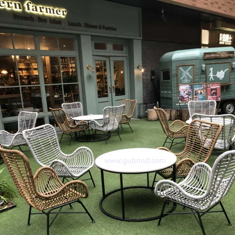 Outdoor Furniture Restaurant Metal Poly Rattan Dining Chairs with Cushions on Sale