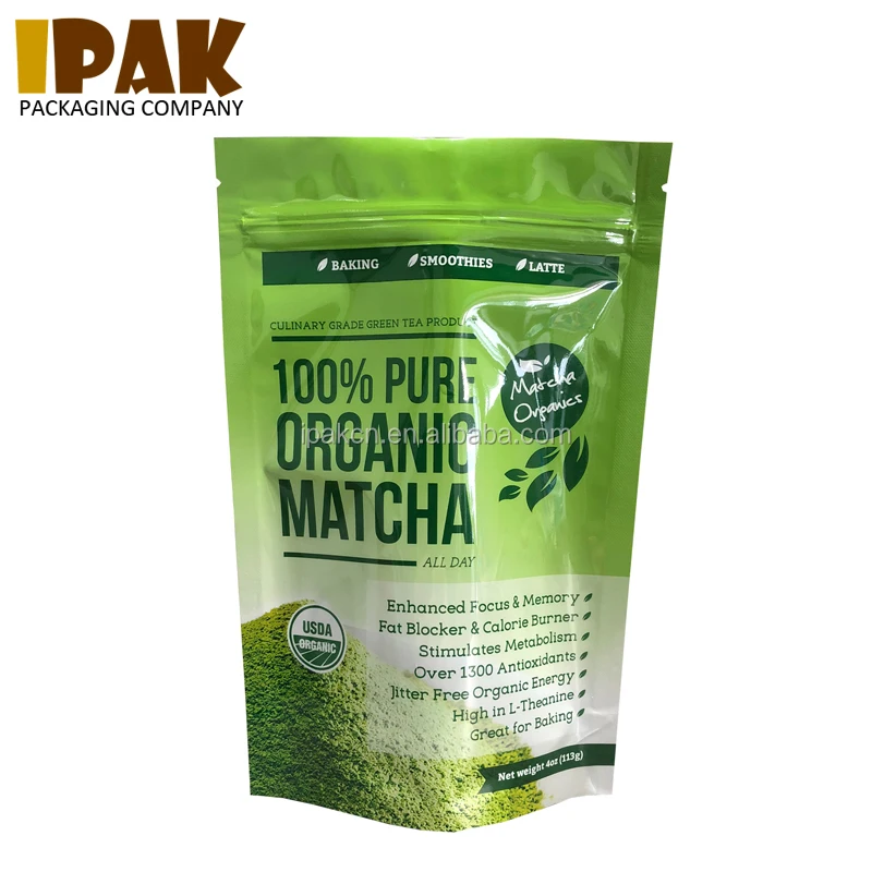 Customized Foil Mylar Smell Proof Reusable Ziplock Plastic Stand Up Pouch Cacao Powder Packaging Bag