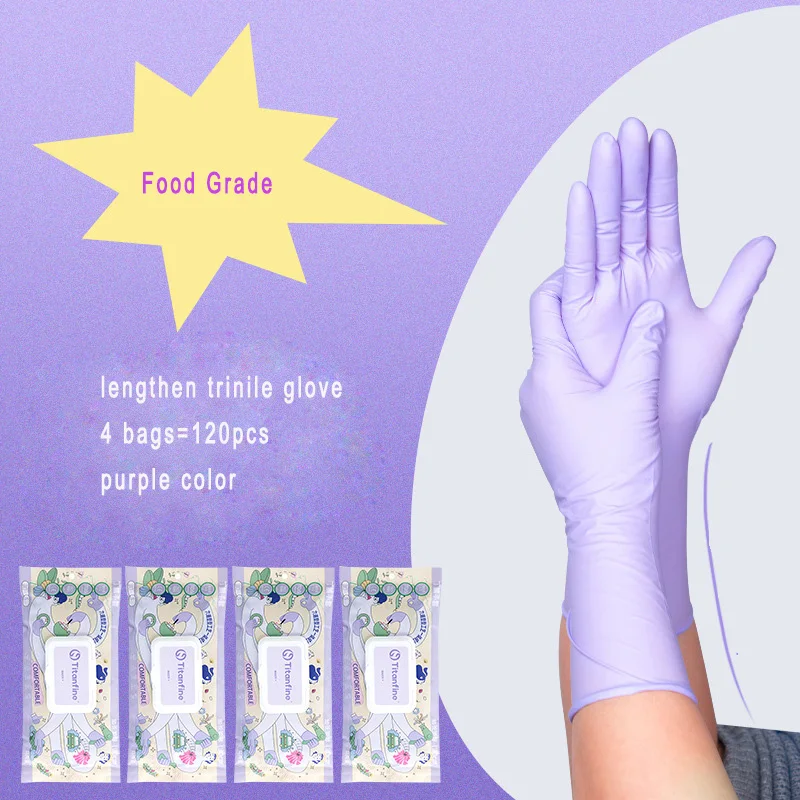 30pcs pack NonToxic Food Grade Long Thick 12inch Purple Powder Free Disposable Household Kitchen Cleansing Nitrile Gloves China