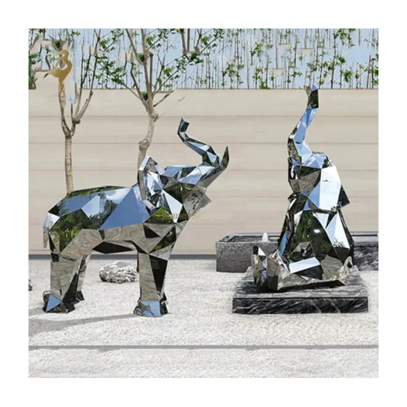 Garden decor decoration animal sculpture hand carved purple stainless steel elephant statue