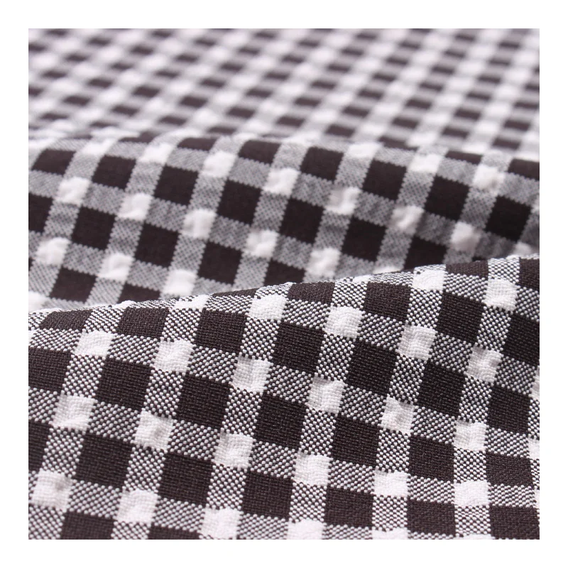 black white ripstop 95%polyester  5%spandex cationic polyester bubble plaid spandex fabric for  sportswear garment