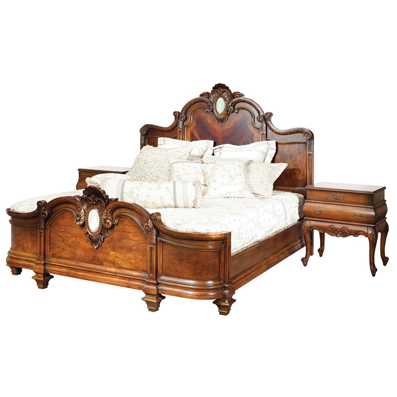 
Hand carve luxury French fashion wood double soft back bed designs GH14.1 