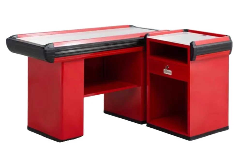 Beauty Red Desk Used In Supermarket Cashier Grocery Store Metal Cash Counter Checkout
