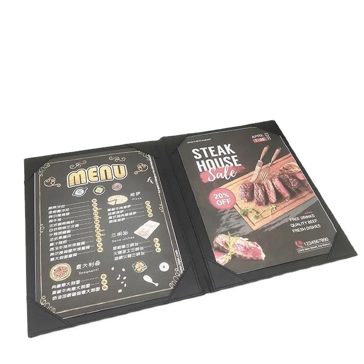 Custom PU Leather A5 A4 Menu Covers Holders Restaurant Hotel Bill Folder For Protection