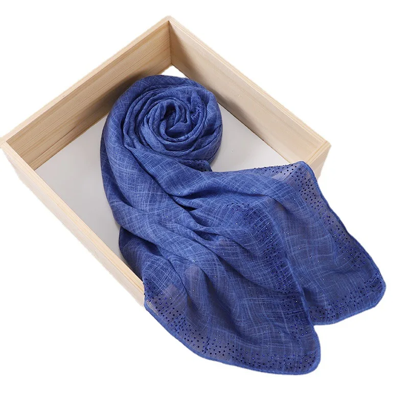 Hot sale hot diamond gold powder scarves fashion plain cotton hemp slubby yarn scarf female Malay Indonesian hijab shawl