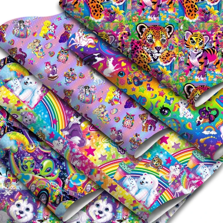 Cartoon Unicorn Printed Faux Leather Sheets Synthetic Leather Roll 30x140cm for DIY Earrings Hair Bows Bags Projects 35578