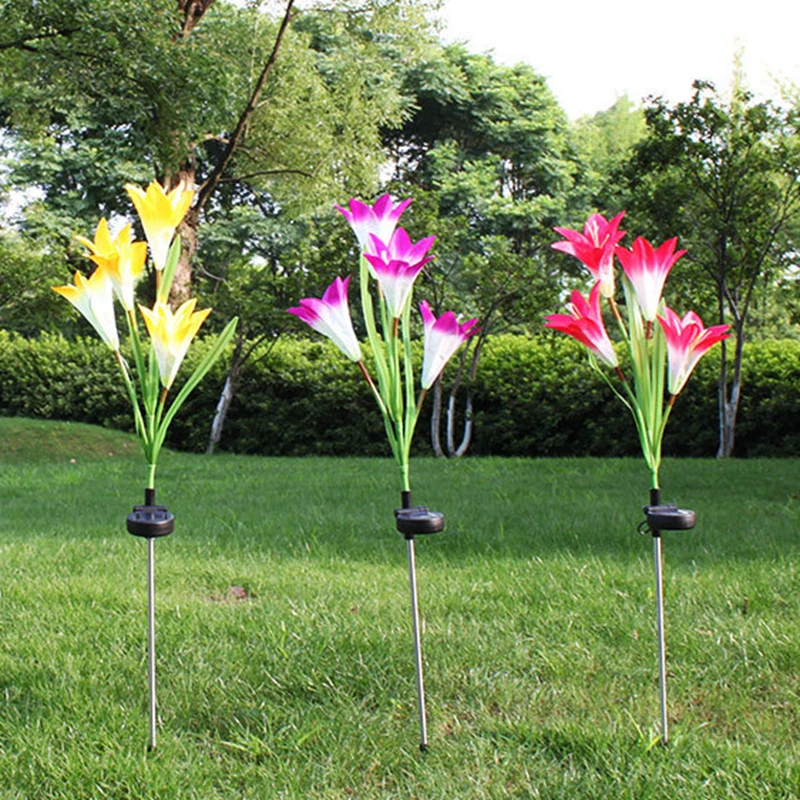 
Outdoor colorful decoration 4 led landscape solar garden light led Lily flower lights 
