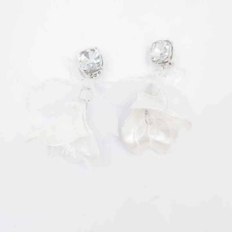 Wholesale Spring Neon Cascading Petals Statement Clip Earrings With Square Glass Stone Women Fashion Jewelry