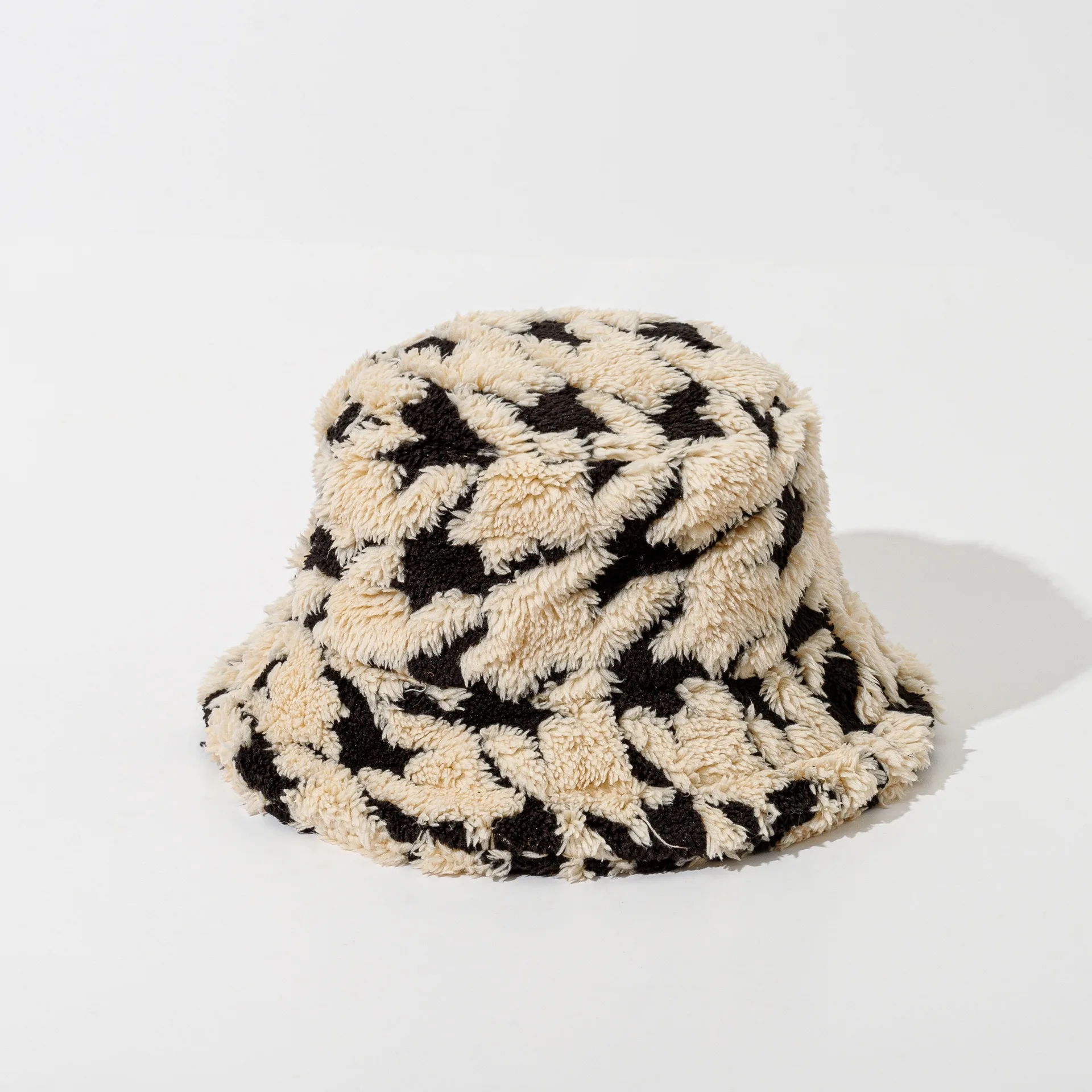 Thousand bird check plush fisherman hat for men and women new autumn and winter face small thick hat
